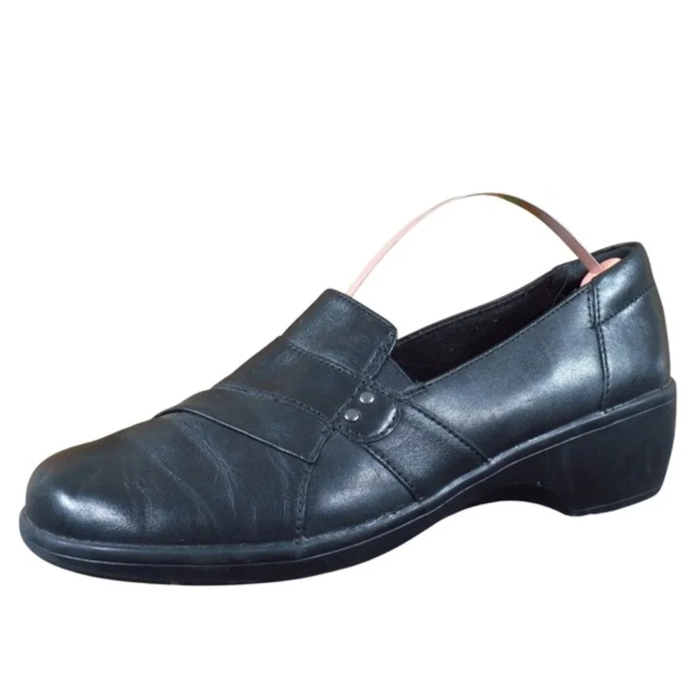 Clarks May Marigold Womens Slip On Comfort Shoes Size 8 Black‎ Leather